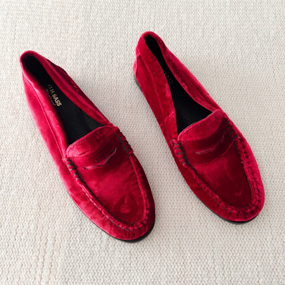 G.H. Bass Red Velvet Whitney Weejuns Loafer 8.5 Old Money Quiet Luxury Slide On - Picture 11 of 12
